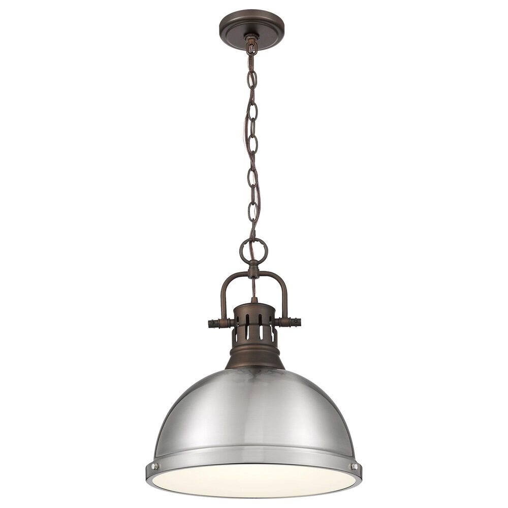 Golden Lighting Duncan 1-Light Pendant with Chain and Pewter Shade in Rubbed Bronze, , large