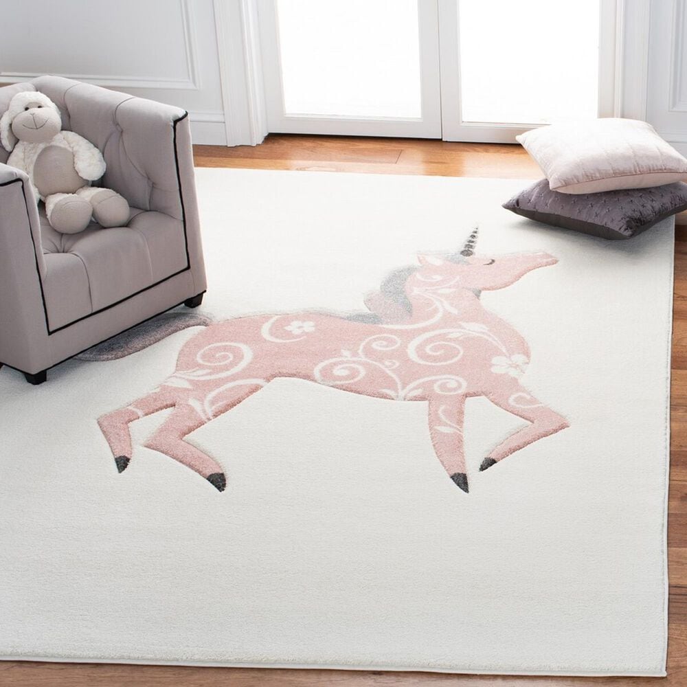 Safavieh Carousel CRK163 5&#39;3&quot; x 7&#39;6&quot; Ivory and Pink Kids  Area Rug, , large