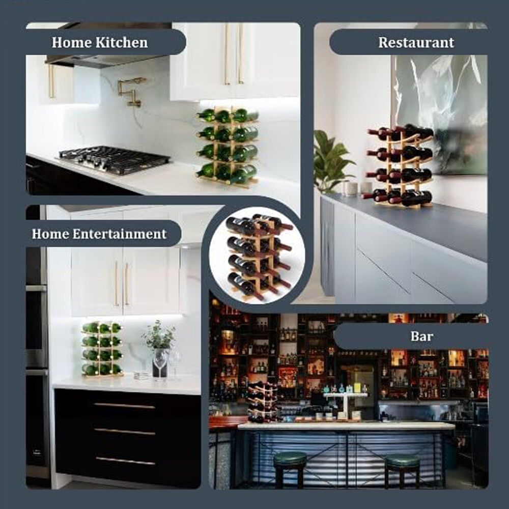 HOMLUX Modern Lattice 12-Bottle Bamboo Countertop Wine Rack in Brown, , large