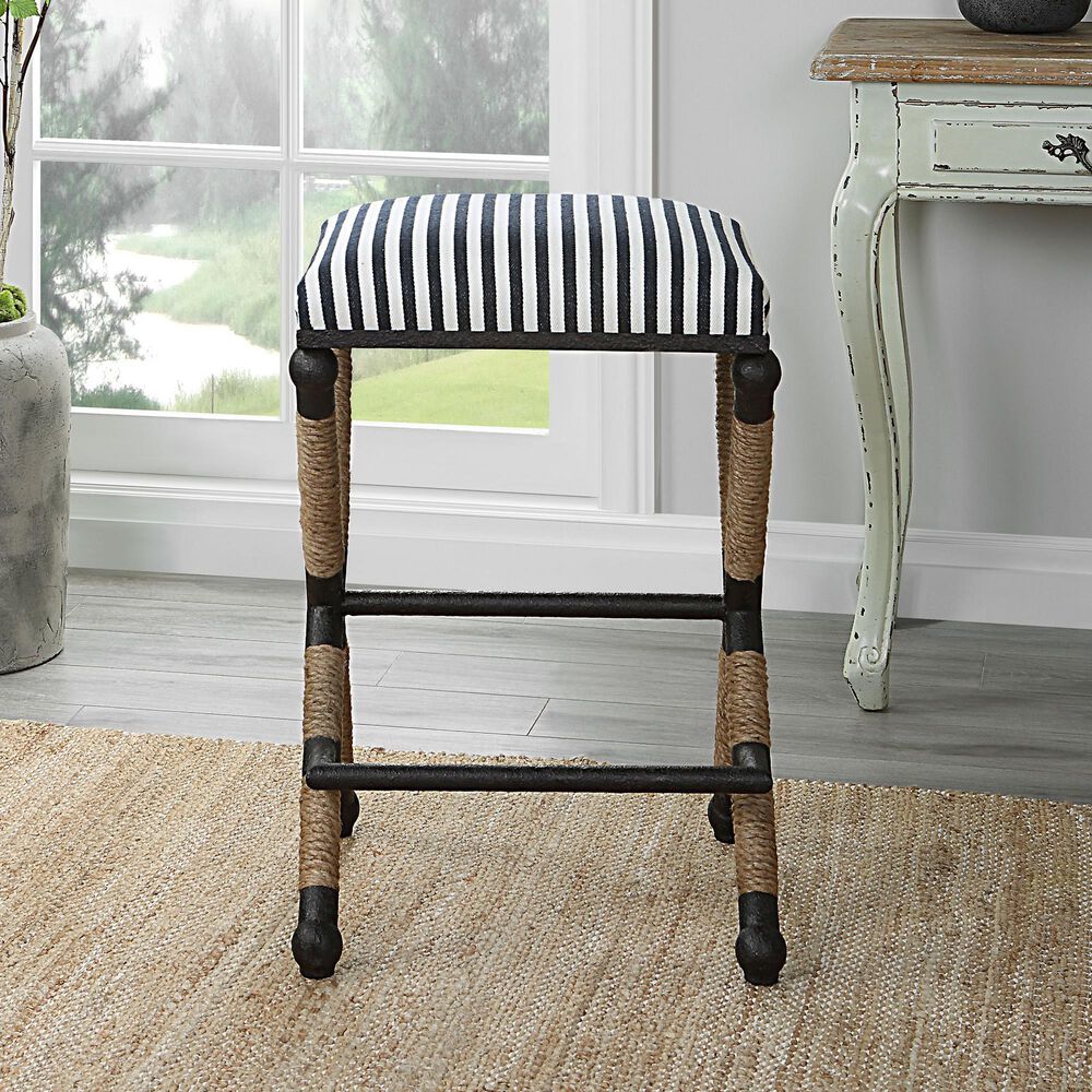Uttermost Braddock Counter Stool in Navy and Cream, , large