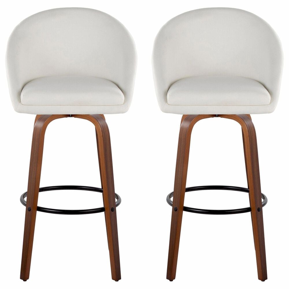 LumiSource Matisse 30" Swivel Barstool with Cream Fabric Upholstery in Walnut and Black (Set of 2), , large