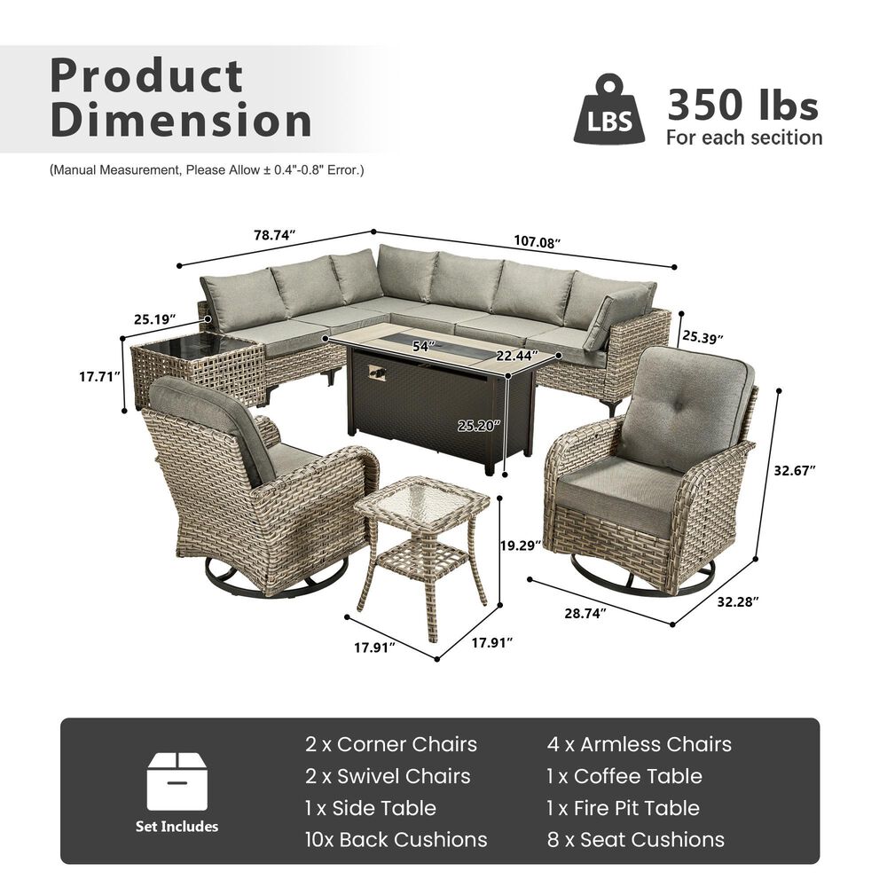 HOMLUX 11-Piece Outdoor Modular Sofa Conversation Set in Dark Gray, , large