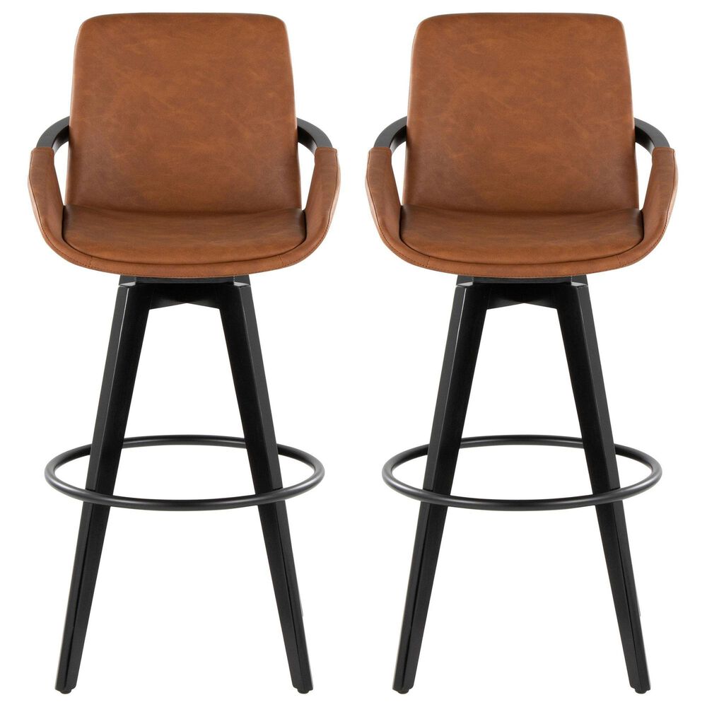 LumiSource Cosmo 30" Swivel Barstool with Camel Upholstery in Black (Set of 2), , large