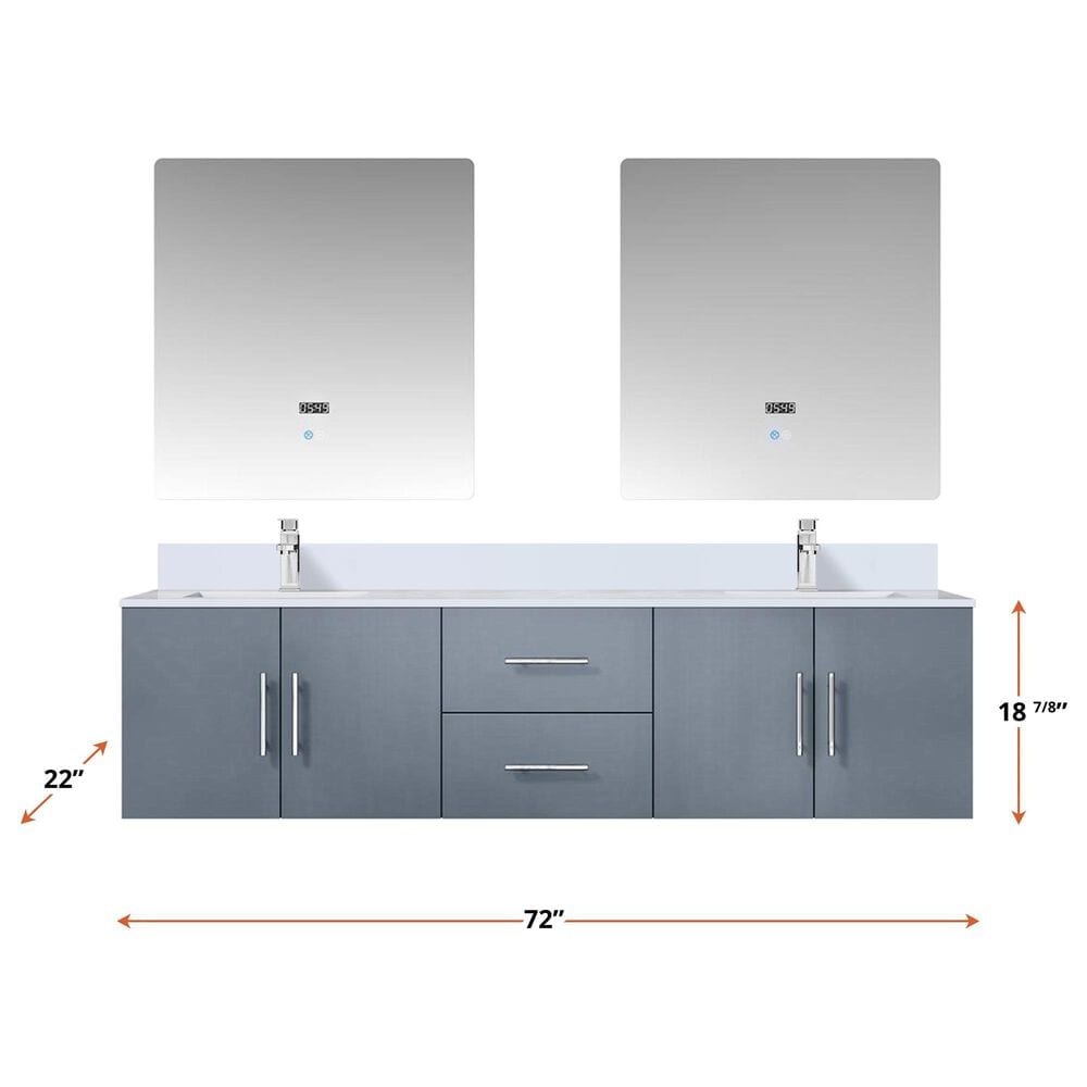 Lexora Home Geneva 72&quot; Double Bathroom Vanity in Dark Grey with 2 cm White Quartz Top and Rectangular Sinks, , large