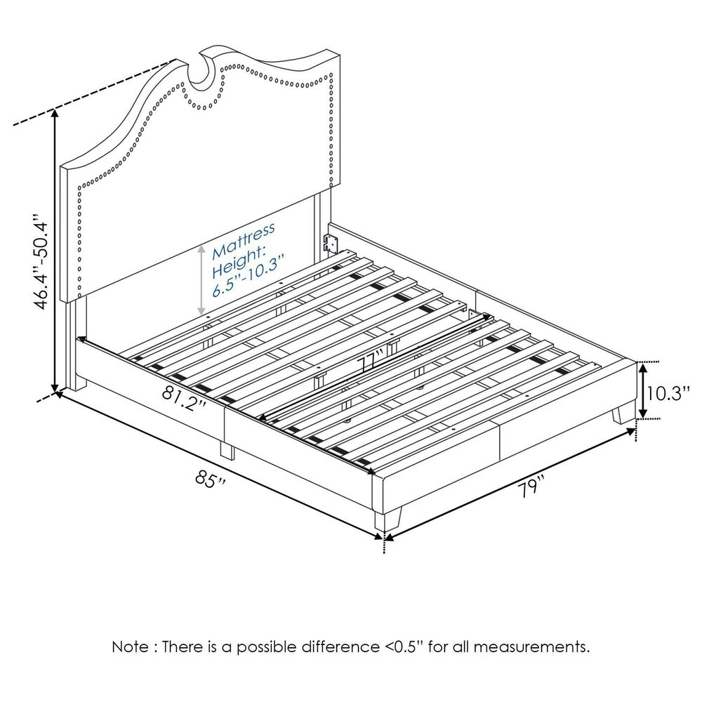 HOMLUX Davina King Platform Bed Frame in Gray, , large