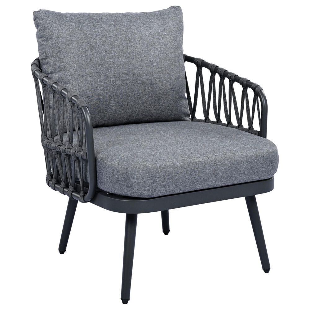 Hearth and Haven 4-Piece Patio Conversation Set with Gray Cushion in Black, , large