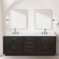 Lexora Home Abbey 84" Double Bathroom Vanity in Brown Oak with 2 cm White Carrara Marble Top and Rectangular Sinks, , large