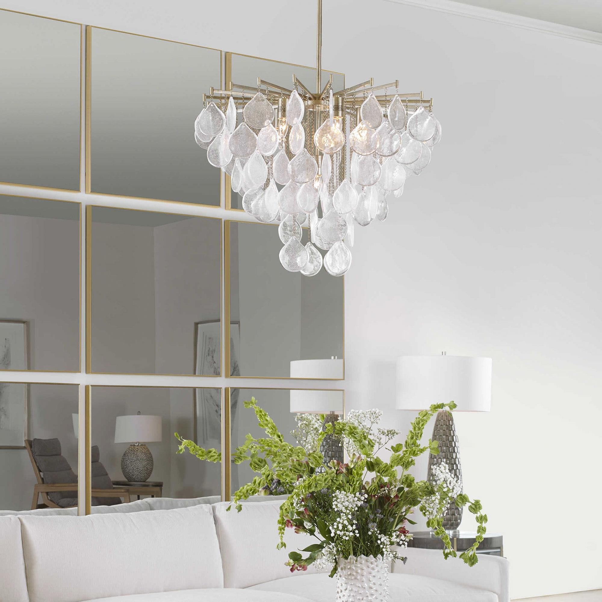 Uttermost Goccia 6 Light Chandelier in Antique Bright Silver NFM