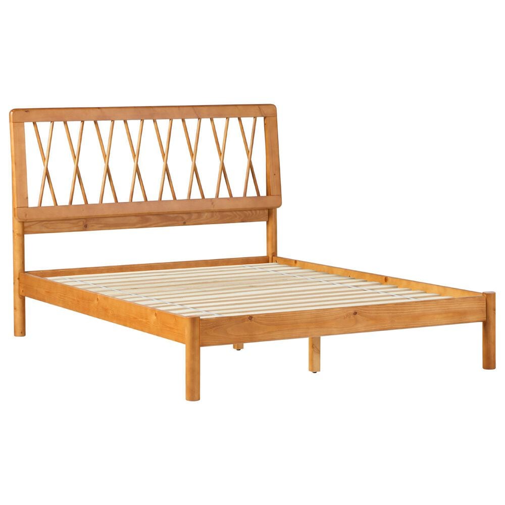 Walker Edison Cama X Spindle Full Platform Bed in Caramel, , large