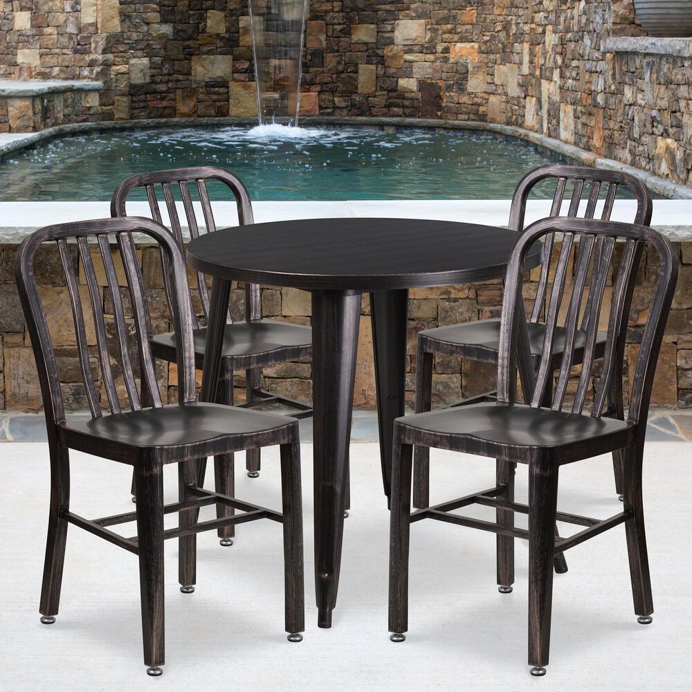 Flash Furniture 5-Piece Metal Round Table Set in Antique Gold, , large