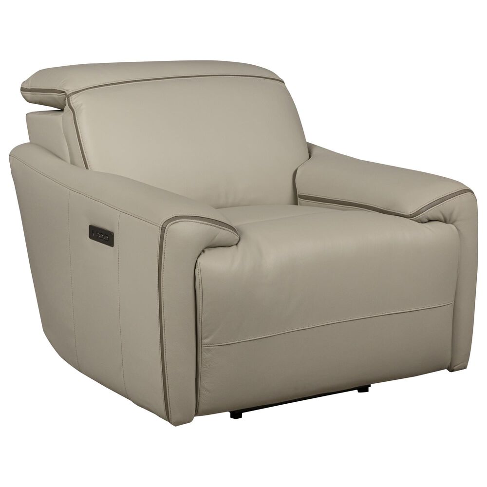 Superb Leather Leather Power Recliner in Myrtle Light Grey, , large