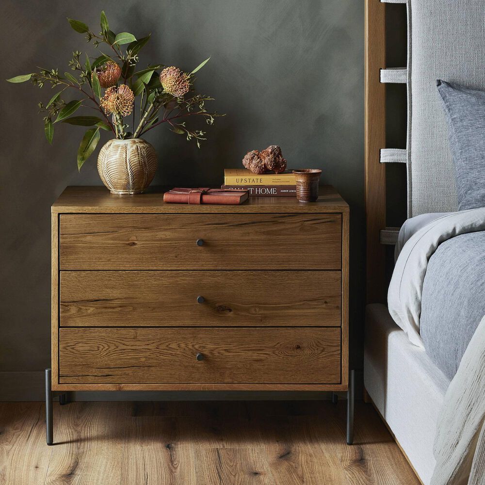 Four Hands Eaton 3-Drawer Large Nightstand in Amber Oak and Dark Gunmetal, , large