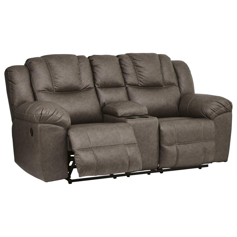 Ashley Lowilla Manual Double Reclining Loveseat with Console in Driftwood, , large