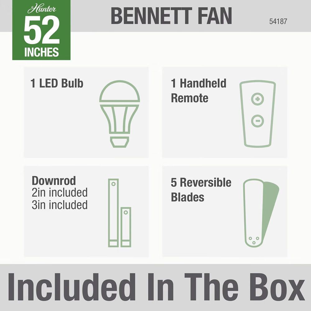 Hunter Bennett 52&quot; Ceiling Fan with Light in Matte Black, , large
