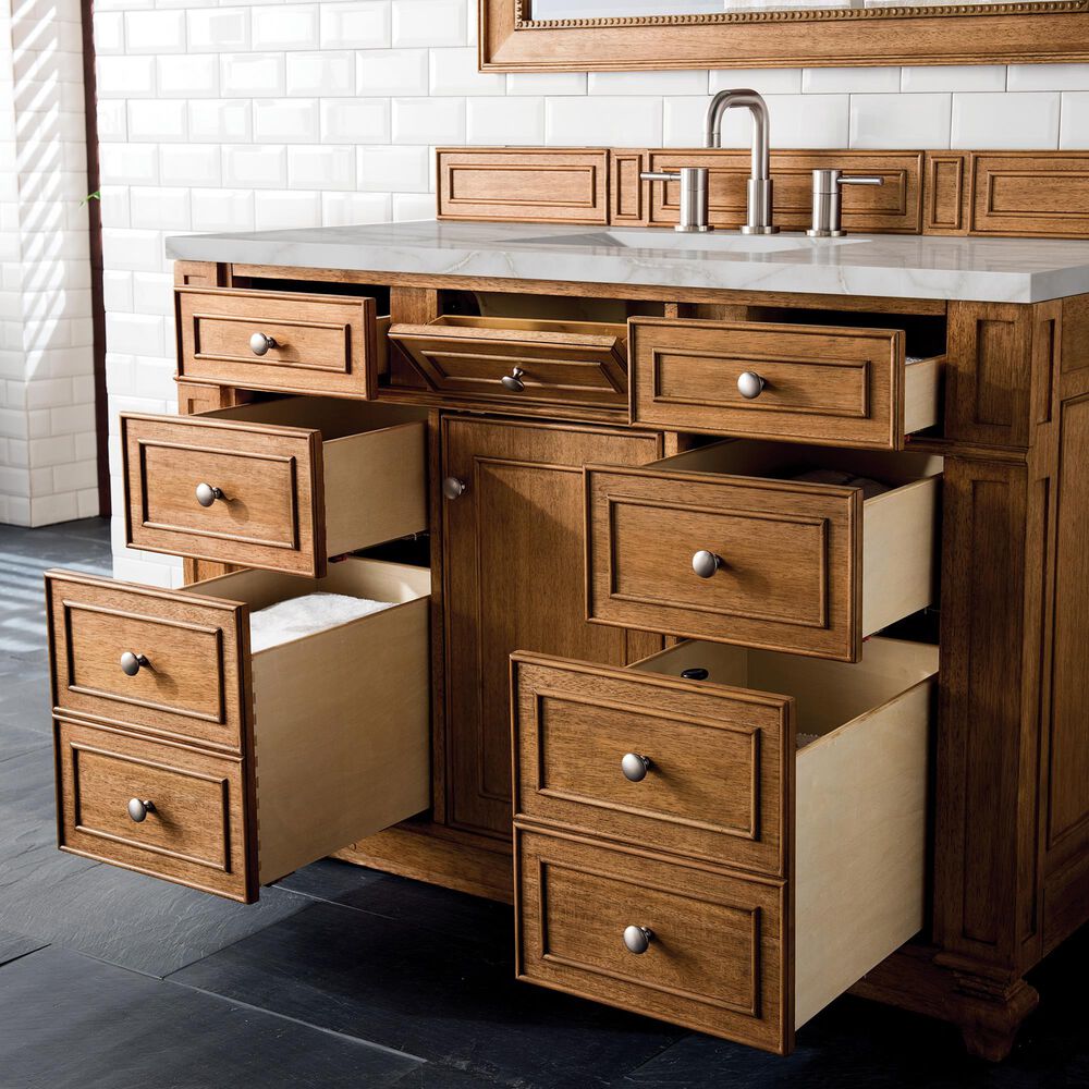 James Martin Vanities Bristol 48&quot; Single Bathroom Vanity in Saddle Brown with 3 cm Victorian Silver Quartz Top and Rectangular Sink, , large