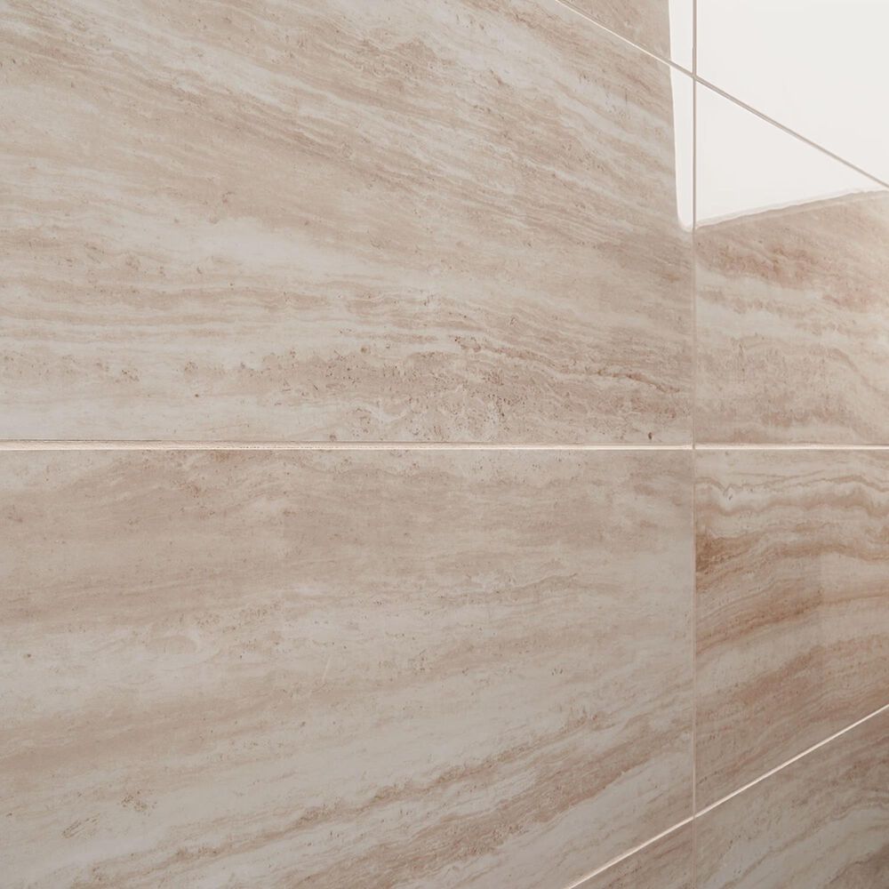 Soho Studio Zenit Beige 12" x 24" Travertine Look Polished Porcelain Tile, , large