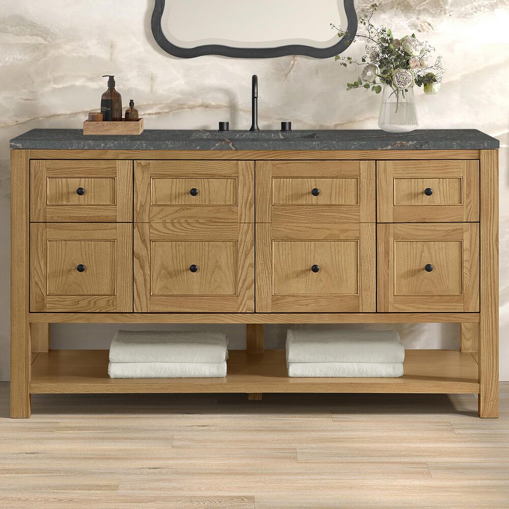 James Martin Vanities Breckenridge 60&quot; Single Bathroom Vanity in Light Natural Oak with 3 cm Parisien Bleu Quartz Top and Rectangular Sink, , large