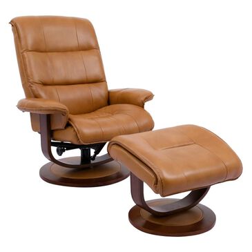 Simeon Collection Leather Swivel Recliner and Ottoman in Butterscotch, , large