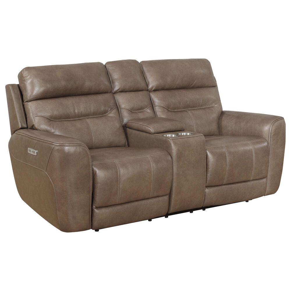 Accentric Approach Power Reclining Loveseat with Console in Brown and Grey, , large