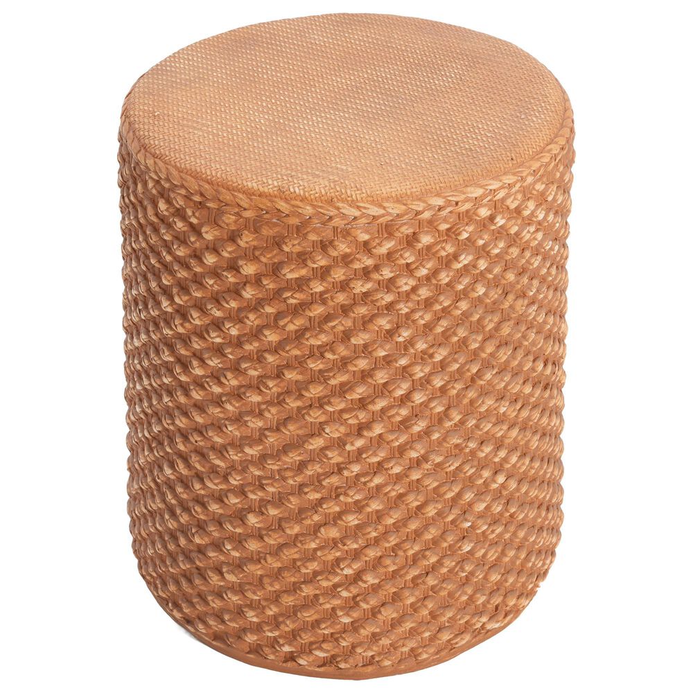 Hearth and Haven Evie Outdoor Round Side Table with Basket Weave Pattern in Brown, , large