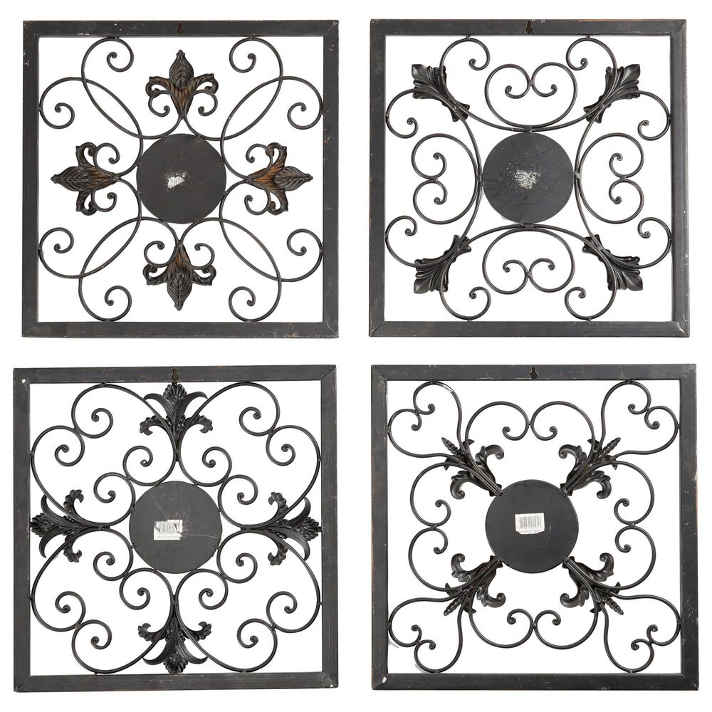 Maple and Jade 16&quot; x 16&quot; Rustic Wall Decor in Gold and Black &#40;Set of 4&#41;, , large