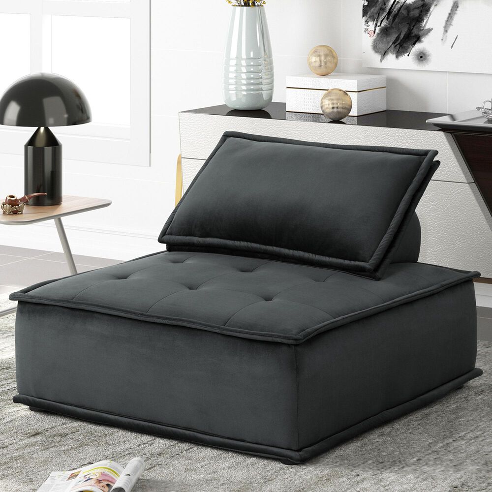 HOMLUX 40" Armless Lounge Chair in Black Velvet, , large