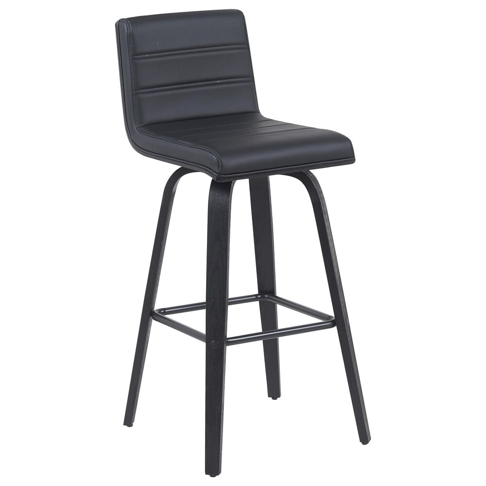 Armen Living Vienna Swivel Bar Height Stool with Black Upholstery in Black Brushed, , large