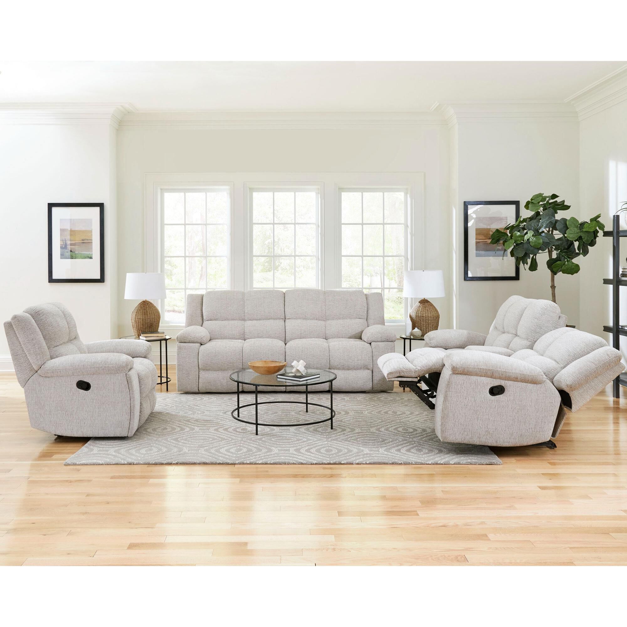 Simeon Collection Buster Manual Dual Reclining Sofa in Opal Taupe