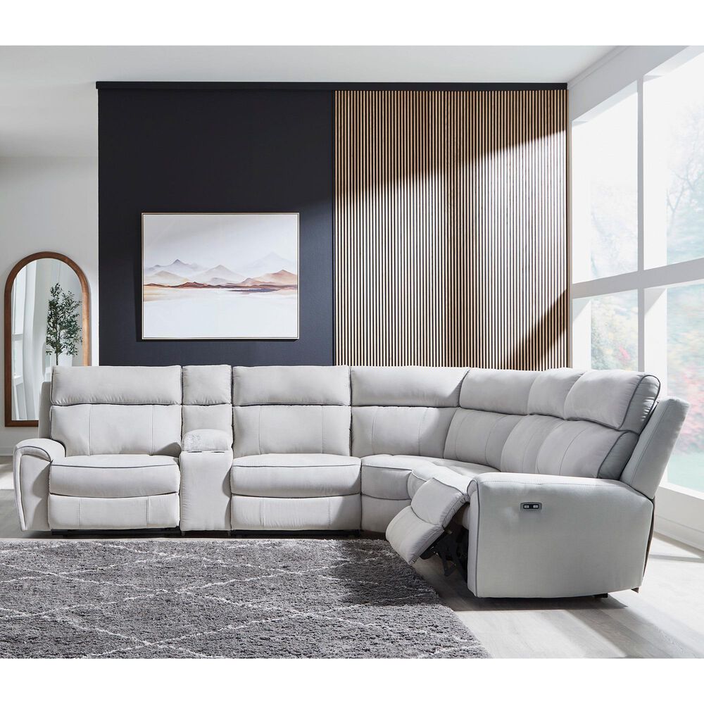 Ashley Social Pointe 6-Piece Power Reversible Reclining Sectional in Pearl and Ash, , large