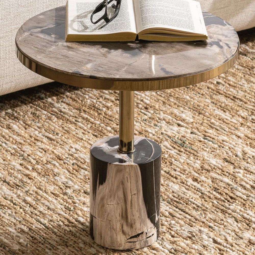 Classic Home Jordyn 18" Round Accent Table in Molten Husk and Brass, , large