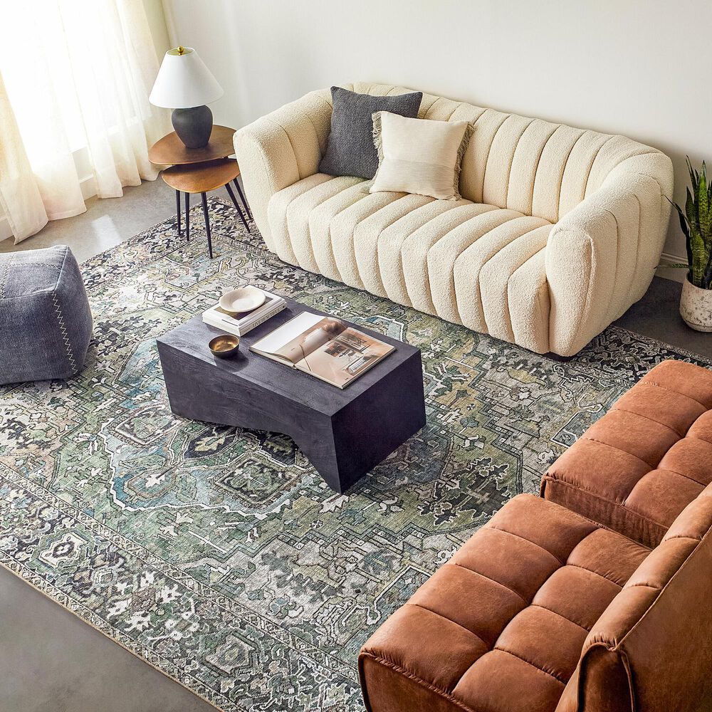 Surya Iris 7&#39;6&quot; x 9&#39;6&quot; Medium Green, Dark Blue, Charcoal, Light Olive, Sage, Light Beige and Cream Area Rug, , large