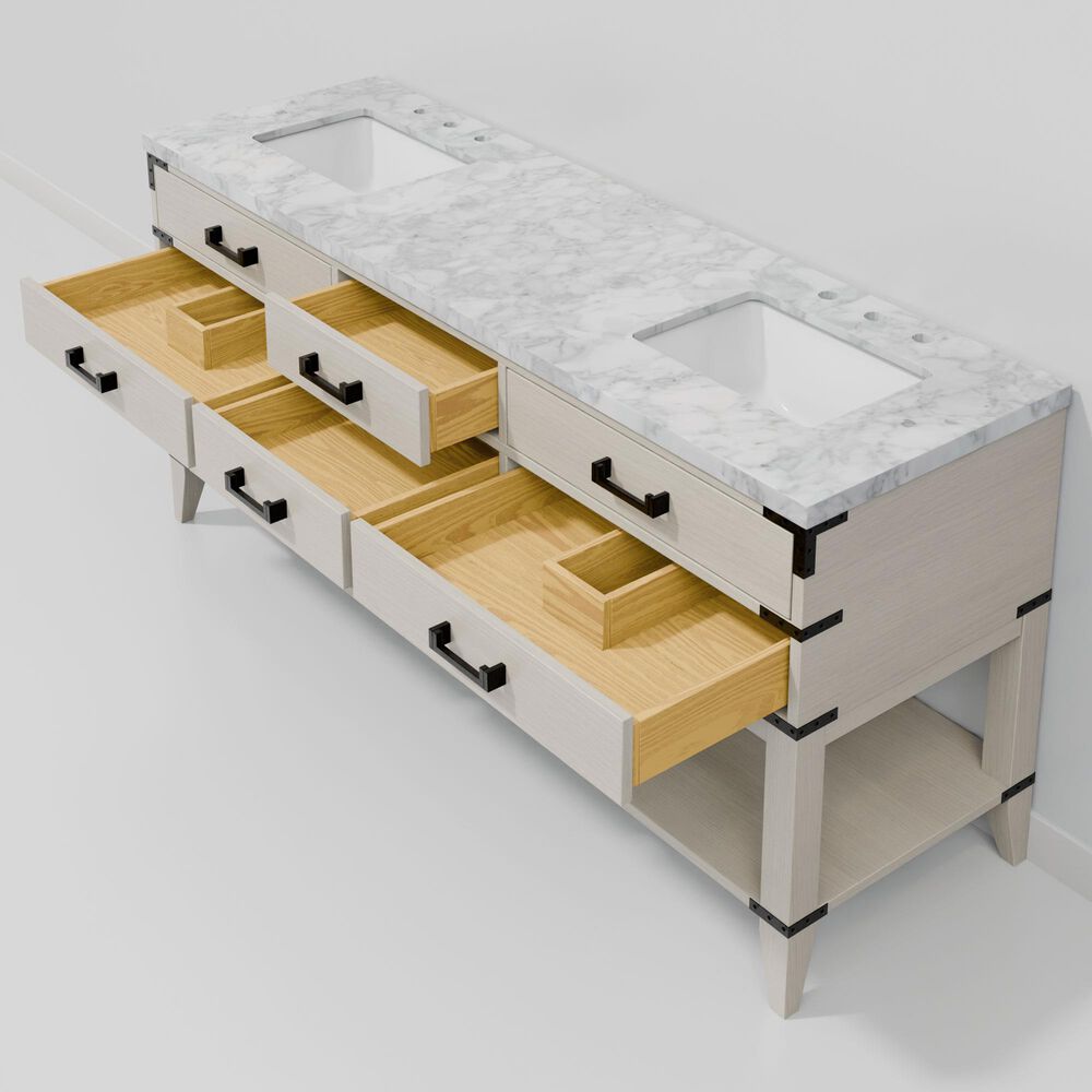 Lexora Home Norwalk 72&quot; Double Bathroom Vanity in White Oak with White Carrara Marble Top  and Rectangle Sink, , large