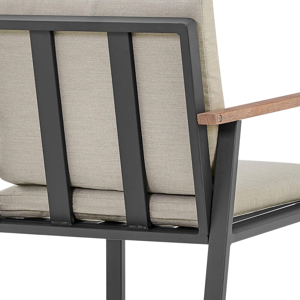 Armen Living Nofi Outdoor Dining Chair with Taupe Cushion in Charcoal and Teak &#40;Set of 2&#41;, , large