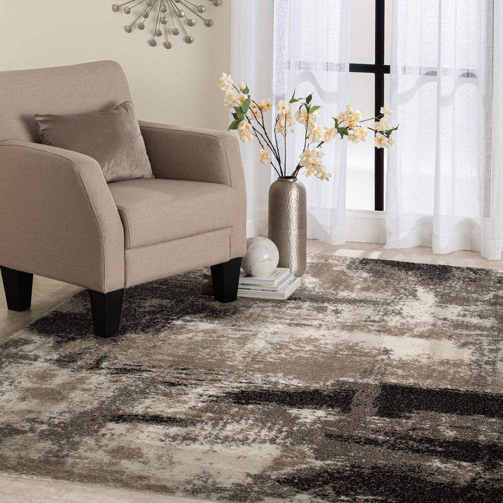 Central Oriental Tulsa Brunsville 7&#39;10&quot; x 9&#39;10&quot; White Sand and Armor Grey Area Rug, , large