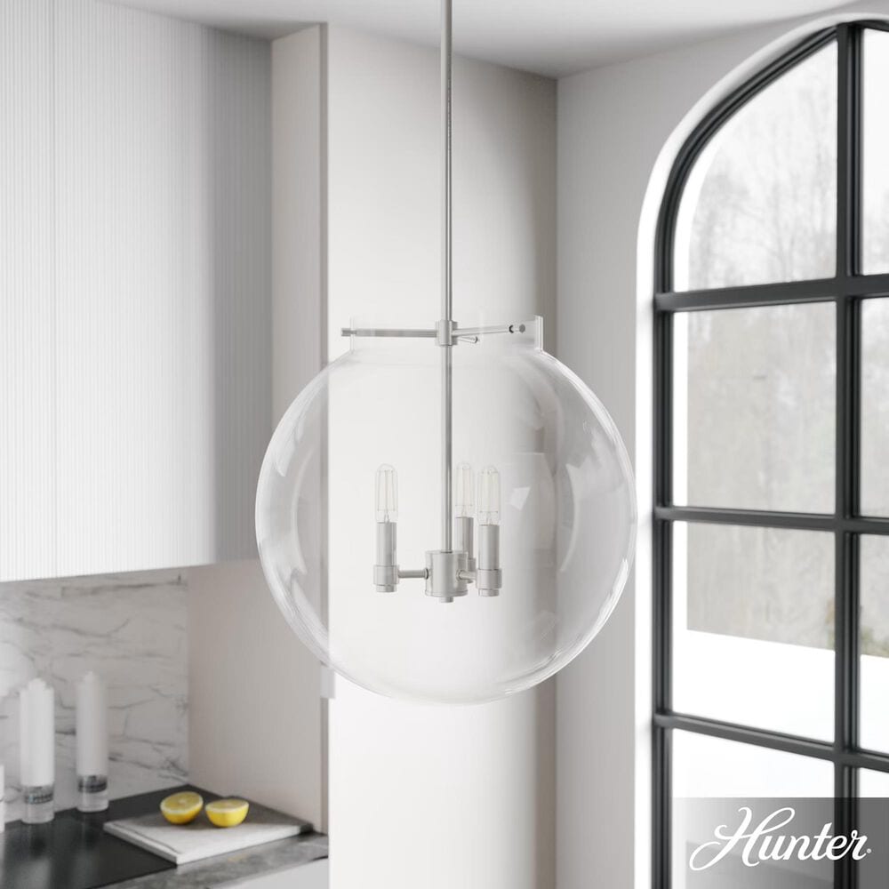 Hunter Sacha 3-Light Globe Pendant in Brushed Nickel, , large
