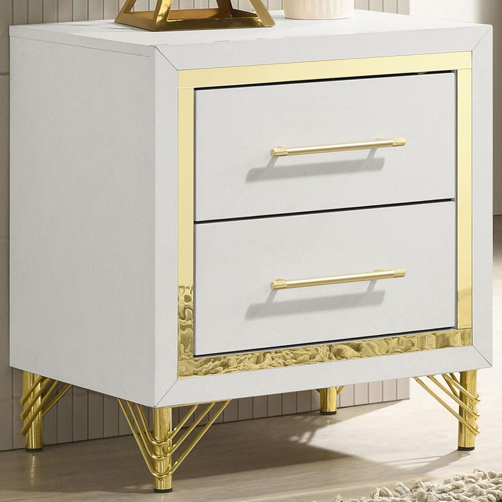 Pacific Landing Lucia 2-Drawer Nightstand in Bright White and Gold, , large