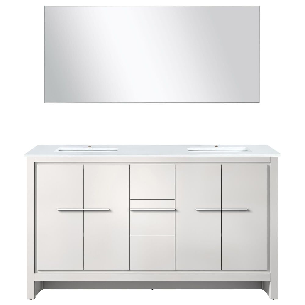Lexora Home Lafarre 60&quot; Double Bathroom Vanity in Rustic Acacia with 2 cm White Cultured Marble Top, Rectangular Sinks and 55&quot; Mirror, , large