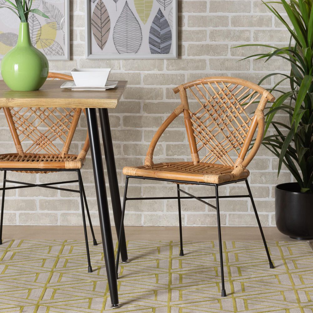 Baxton Studio Pro Arm Chair in Natural Brown and Black (Set of 2), , large