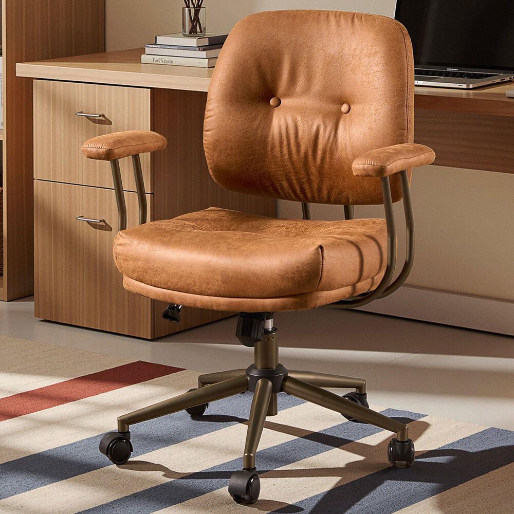 HOMLUX Executive Office Chair with Suede Fabric Cushion in Brown, , large