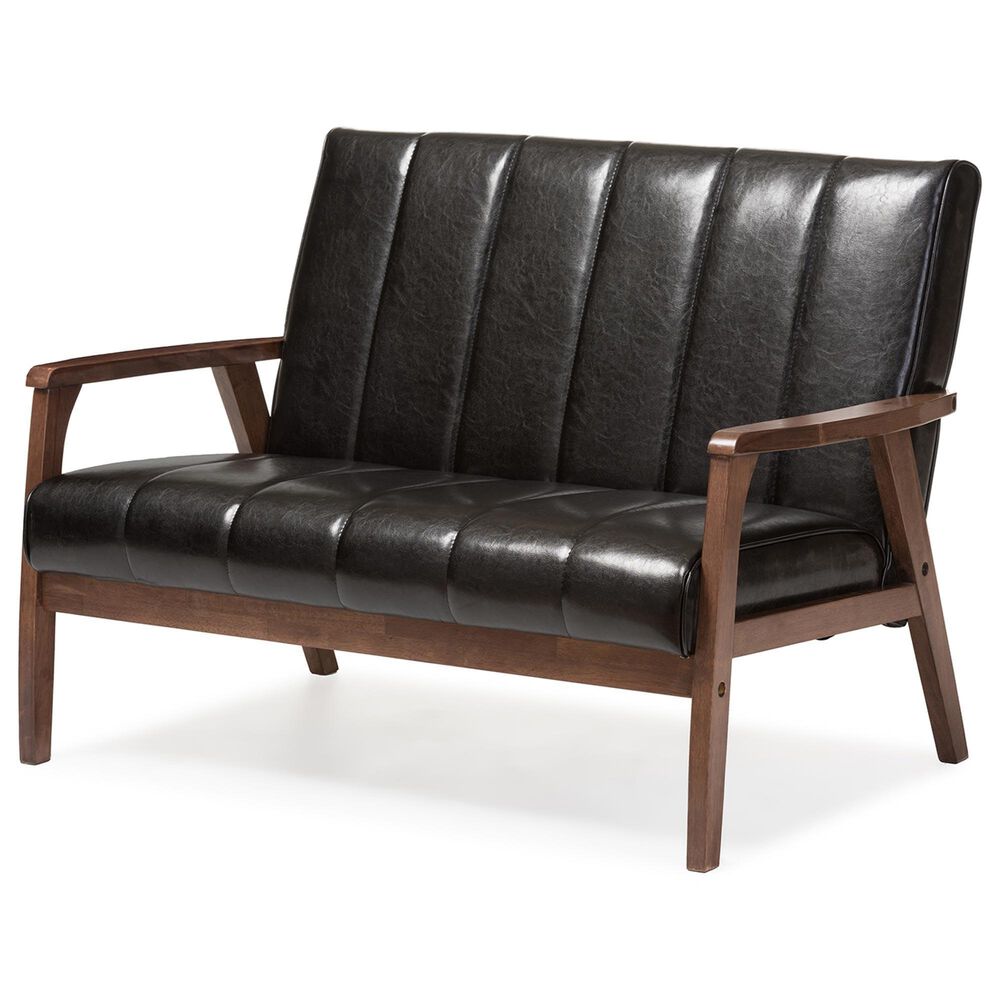 Baxton Studio Nikko Stationary Loveseat in Black, , large