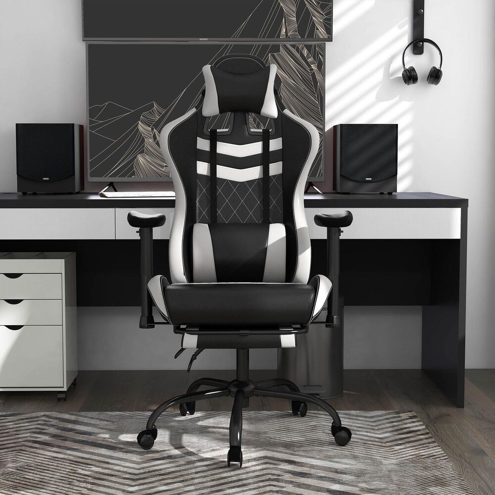 Furniture of America Felix Gaming Chair in White and Black, , large