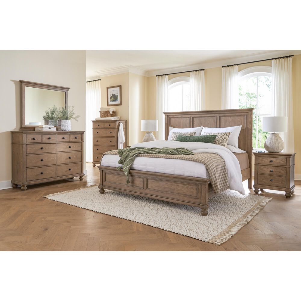 Riva Ridge Oxford King Panel Bed in Tan with USB Ports, , large