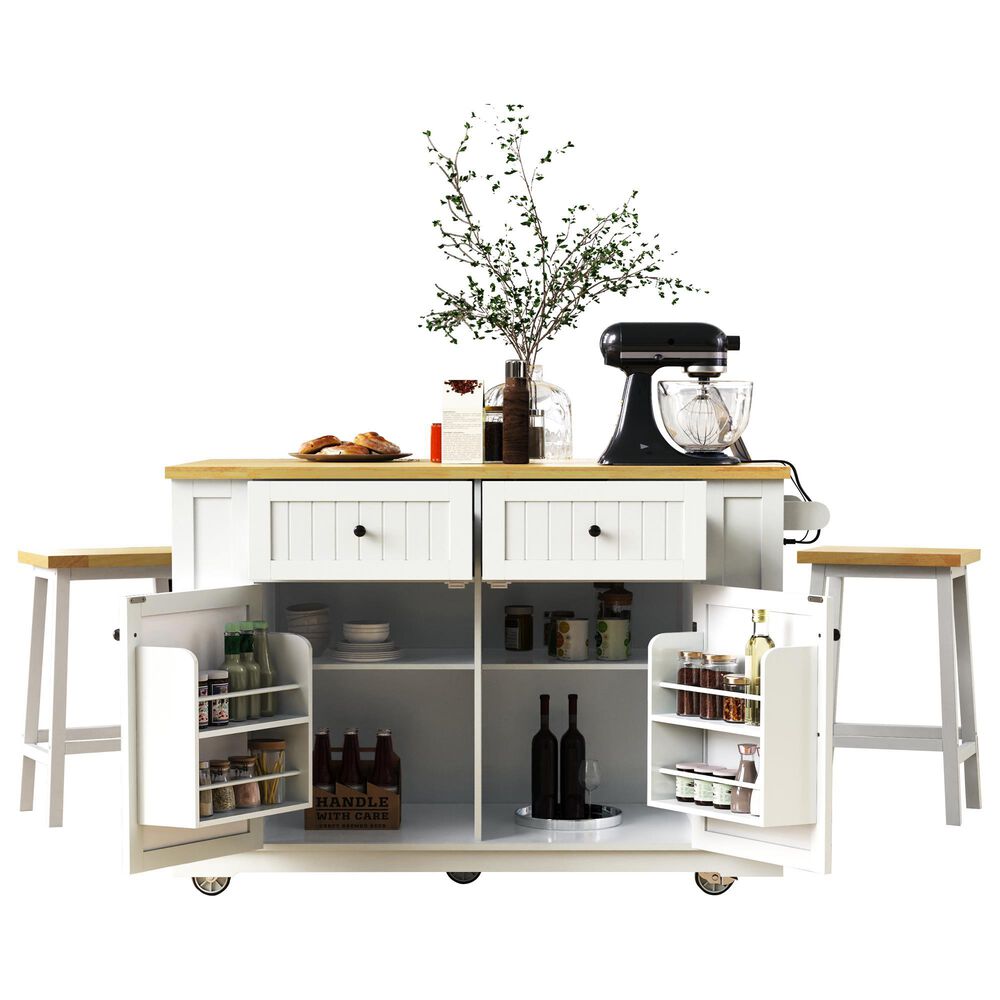 HOMLUX 3-Piece 48" Kitchen Island Set in White, , large