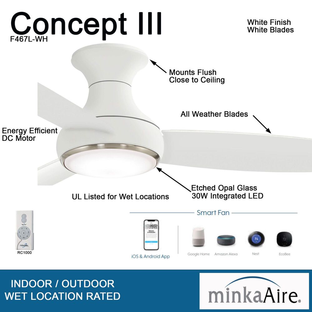 Minka-Aire Concept III 54" Ceiling Fan with LED Light in White, , large