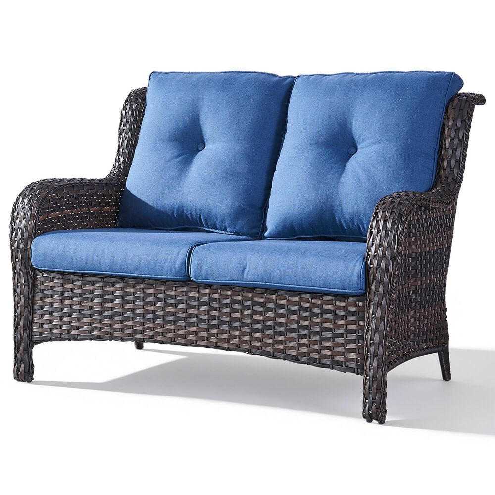 Sunwell Garden Patio Loveseat with Brown Frame in Navy, , large