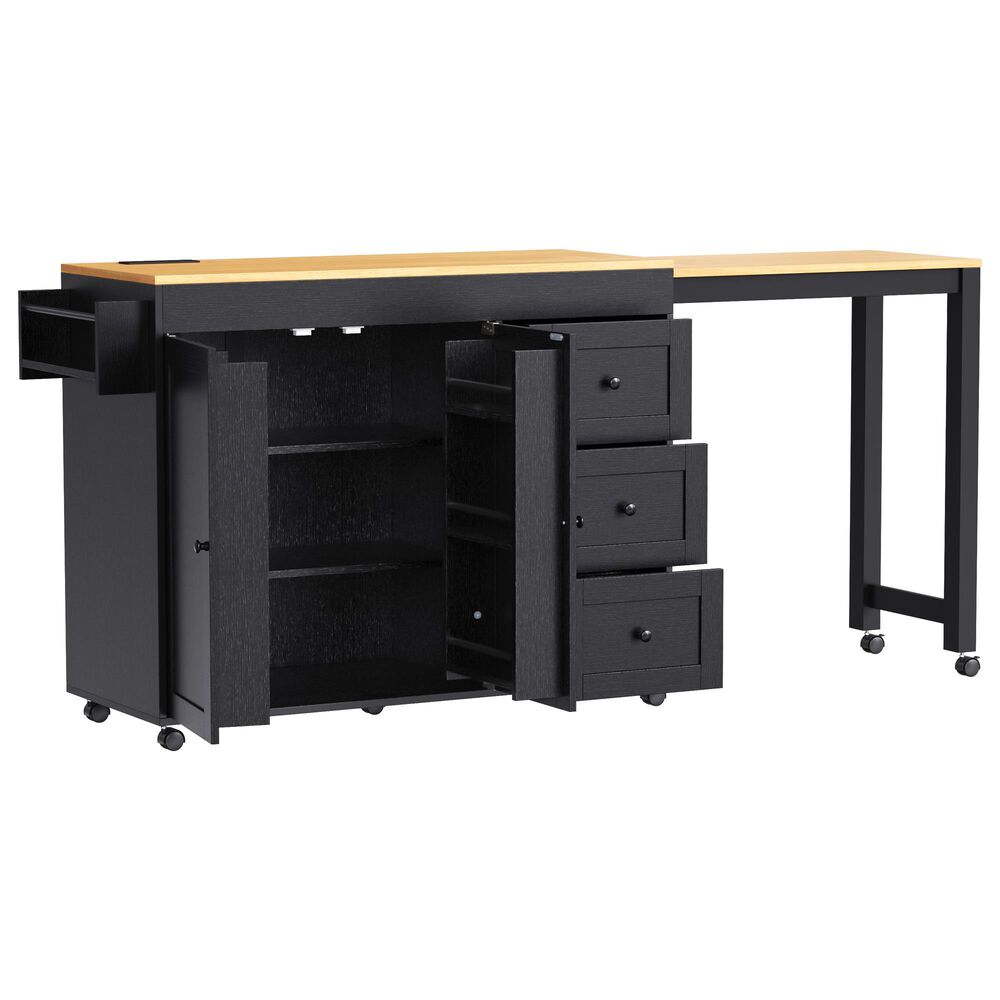 HOMLUX 74.8" Kitchen Island with Extendable Dining Table in Black and Natural, , large