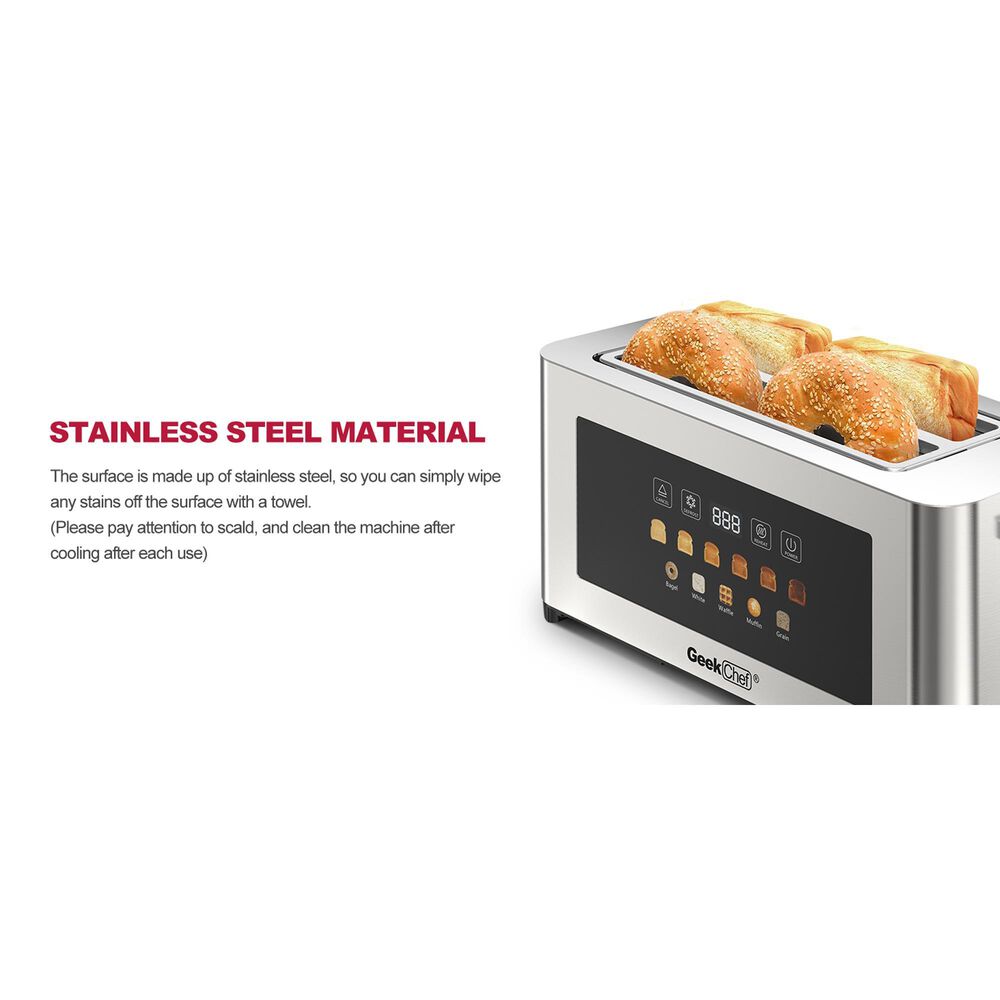 HOMLUX 4-Slice Extra Wide Entrance Toaster in Silver, , large
