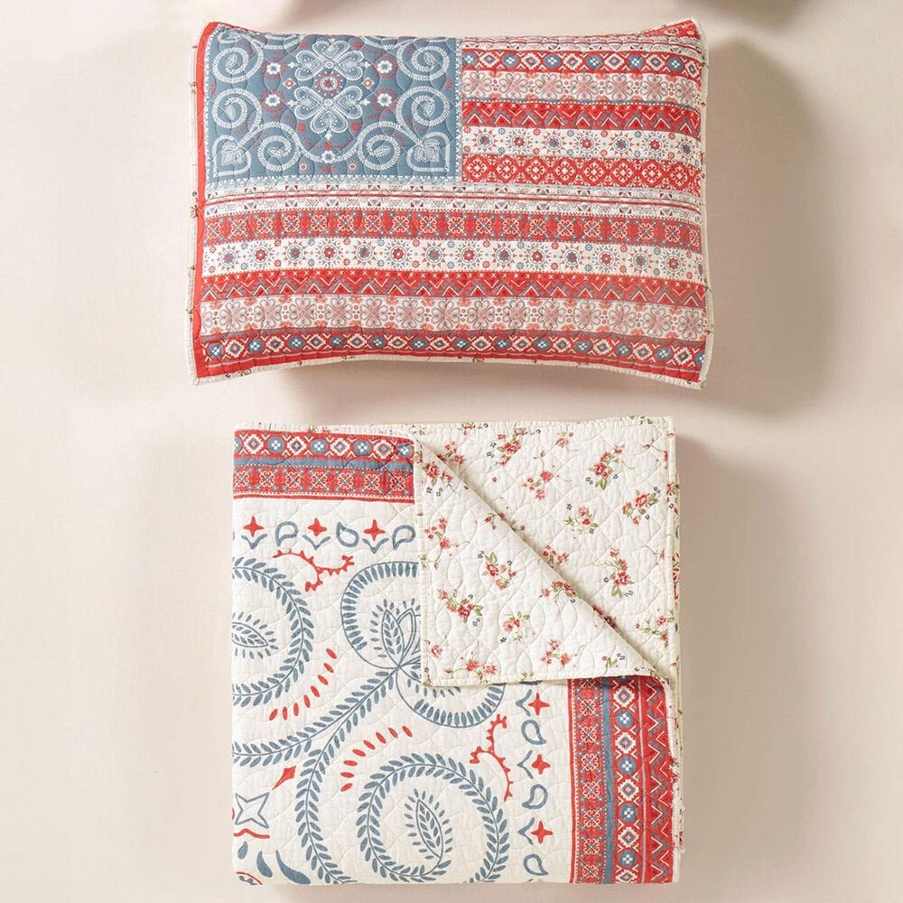 Peking Handicraft Junk Gypsy 2-Piece Twin/Twin XL Quilt Set in Blue and Red, , large