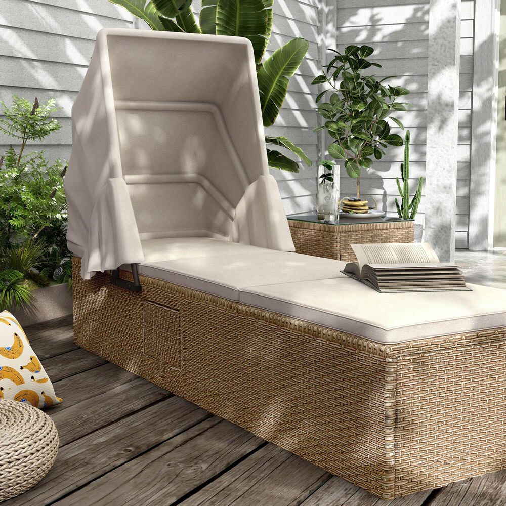 Furniture of America Amna Daybed with Sun Cover in Natural, , large