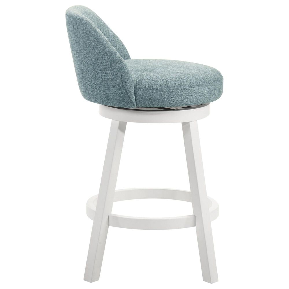 Armen Living Erika Swivel Counter Height Stool with Light Blue Upholstery in White, , large